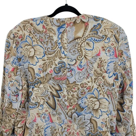 Vintage Preston & York‎ Blazer 14 Cream Blue Paisley Single Breasted Mid Thigh - Picture 10 of 10